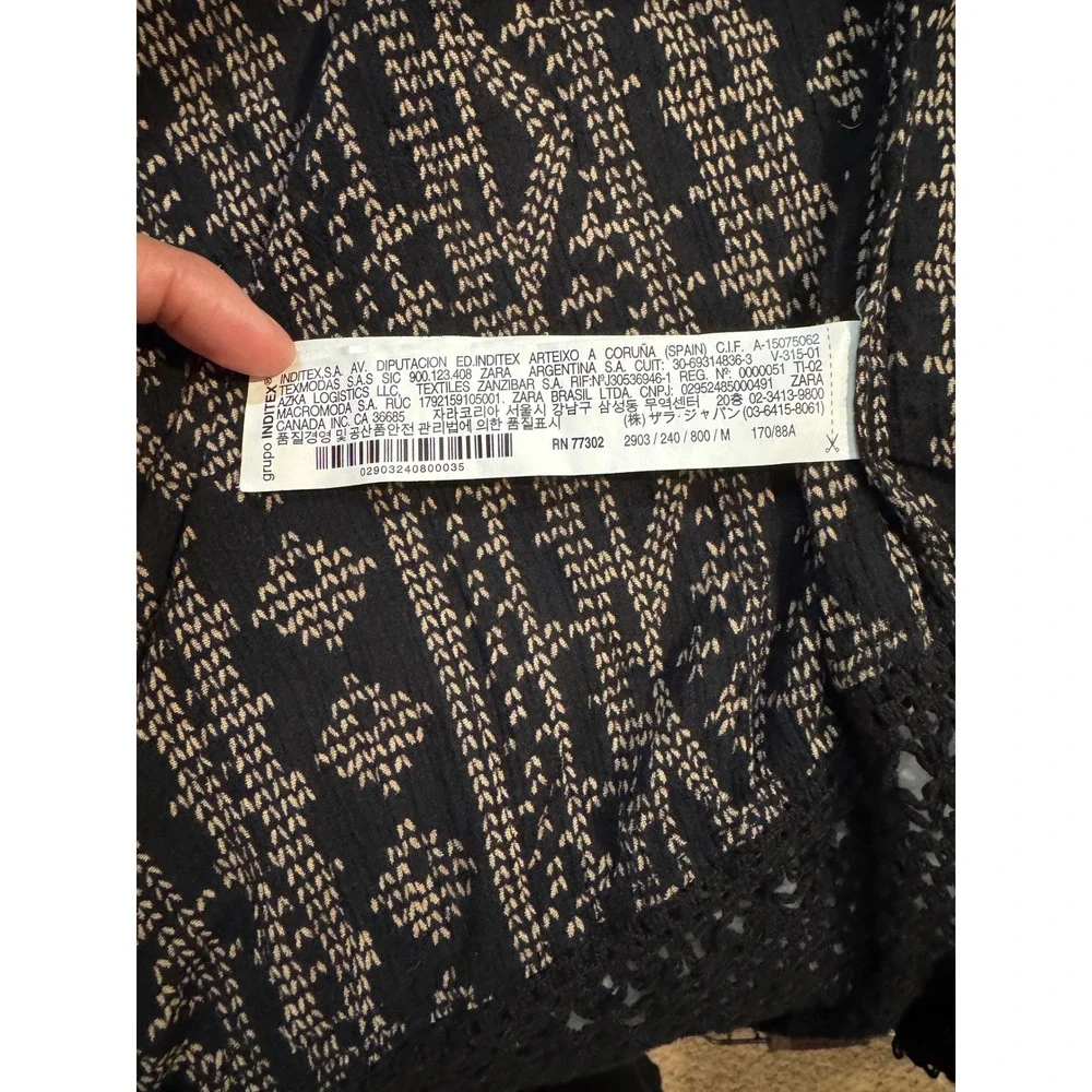 Zara Woman Premium Denim Collection Boho Crochet Fringe Cardigan Black Tan Med